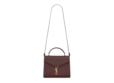 Saint Laurent Cassandra Medium Top Handle Bag In Grain De Poudre Embossed Leather "Rouge Legion"