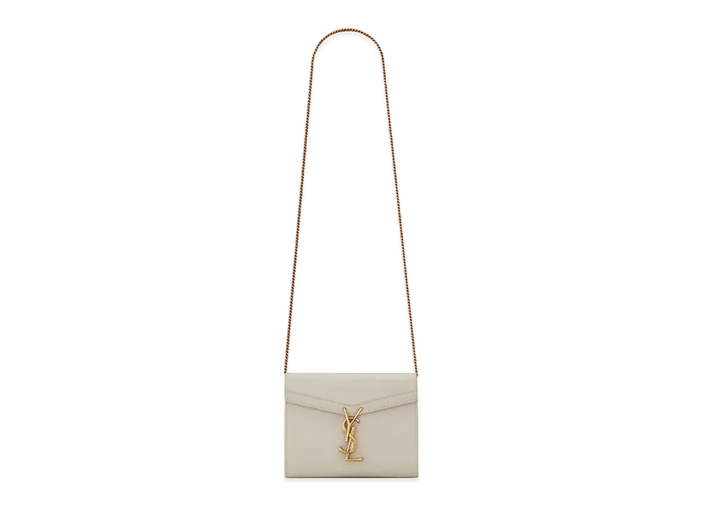 Saint Laurent Cassandra Chain Wallet In Grain De Poudre Embossed Leather "Vintage White"