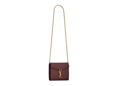 Saint Laurent Cassandra Chain Wallet In Grain De Poudre Embossed Leather "Rouge Legion"