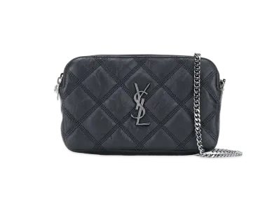 Saint Laurent Becky Double-Zip Pouch In Quilted Matte Leather "Black"