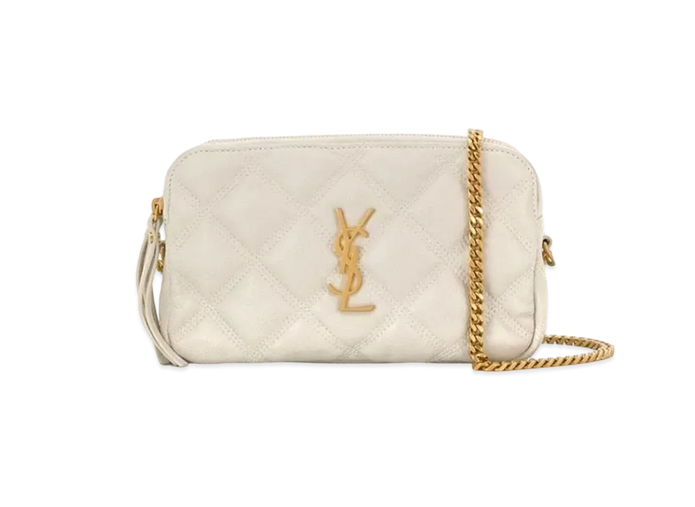 Saint Laurent Becky Double-Zip Pouch In Quilted Lambskin "Vintage White"