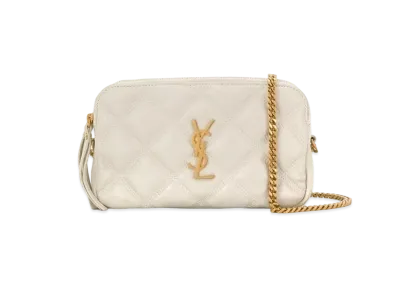 Saint Laurent Becky Double-Zip Pouch In Quilted Lambskin "Vintage White"