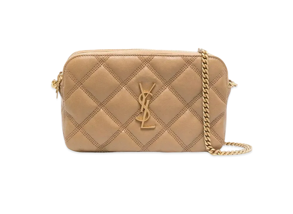 Saint Laurent Becky Double-Zip Pouch In Quilted Lambskin "Dark Beige"