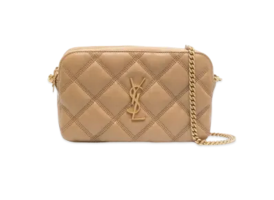 Saint Laurent Becky Double-Zip Pouch In Quilted Lambskin "Dark Beige"
