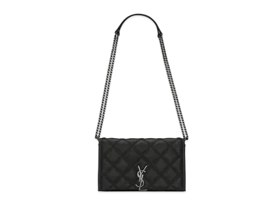 Saint Laurent Becky Chain Wallet In Quilted Wrinkled Matte Leather "Black"