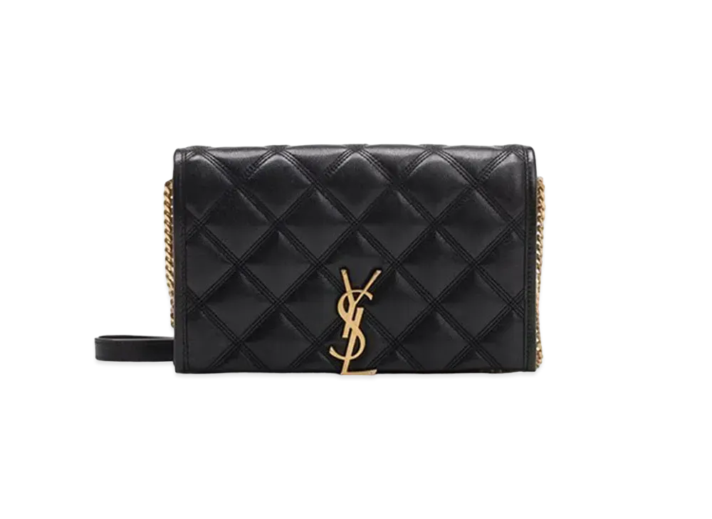 Saint Laurent Becky Chain Wallet In Quilted Lambskin "Black"