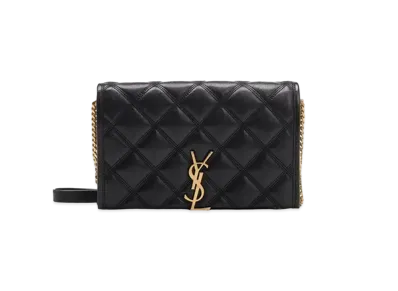 Saint Laurent Becky Chain Wallet In Quilted Lambskin "Black"