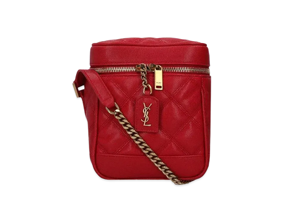 Saint Laurent 80'S Vanity Bag In Carre-Quilted Grain De Poudre Embossed Leather "Rouge Eros"