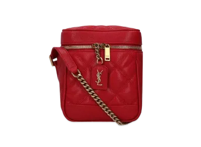 Saint Laurent 80'S Vanity Bag In Carre-Quilted Grain De Poudre Embossed Leather "Rouge Eros"