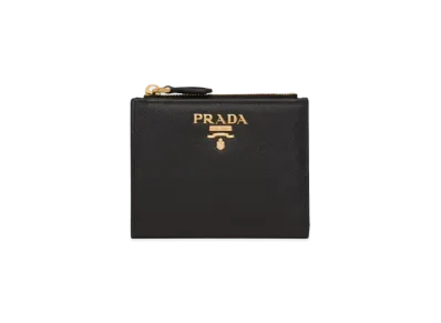 PRADA Small Saffiano Leather Wallet "Black/Hibiscus"