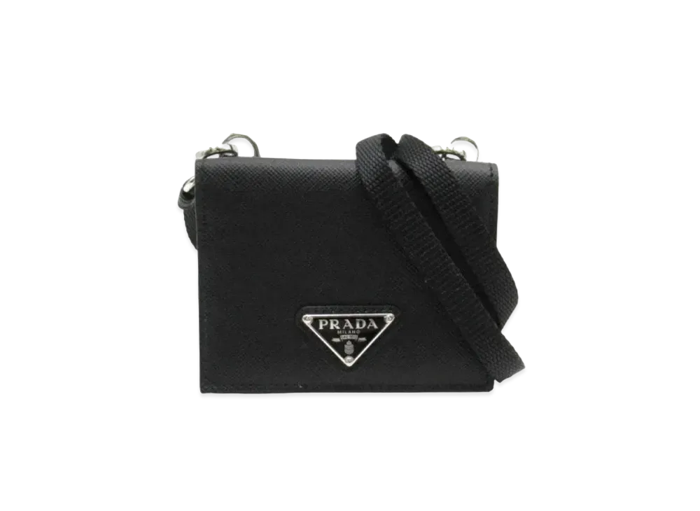 PRADA Saffiano Leather Triangle Logo Card Holder "Black"