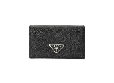 PRADA Saffiano Leather Triangle Logo Card Holder "Black/Silver"