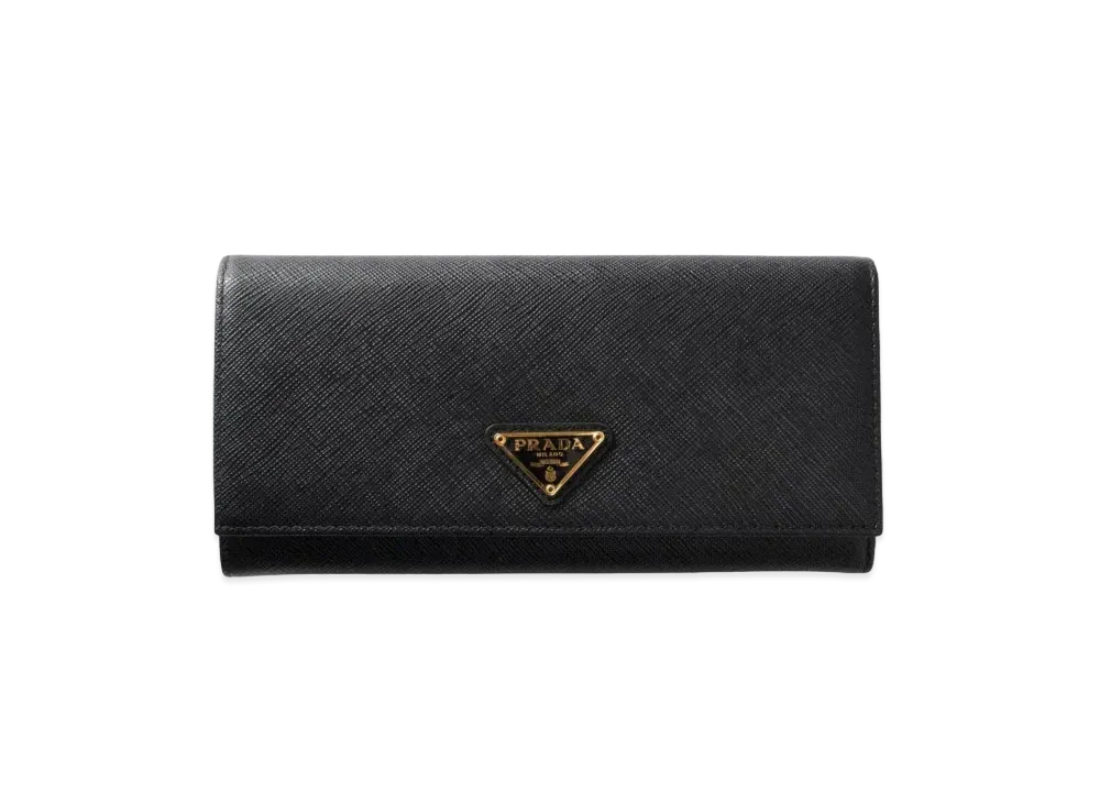 PRADA Saffiano Leather Triangle Logo Flap Long Wallet "Black"