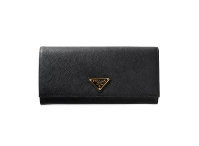 PRADA Saffiano Leather Triangle Logo Flap Long Wallet "Black"