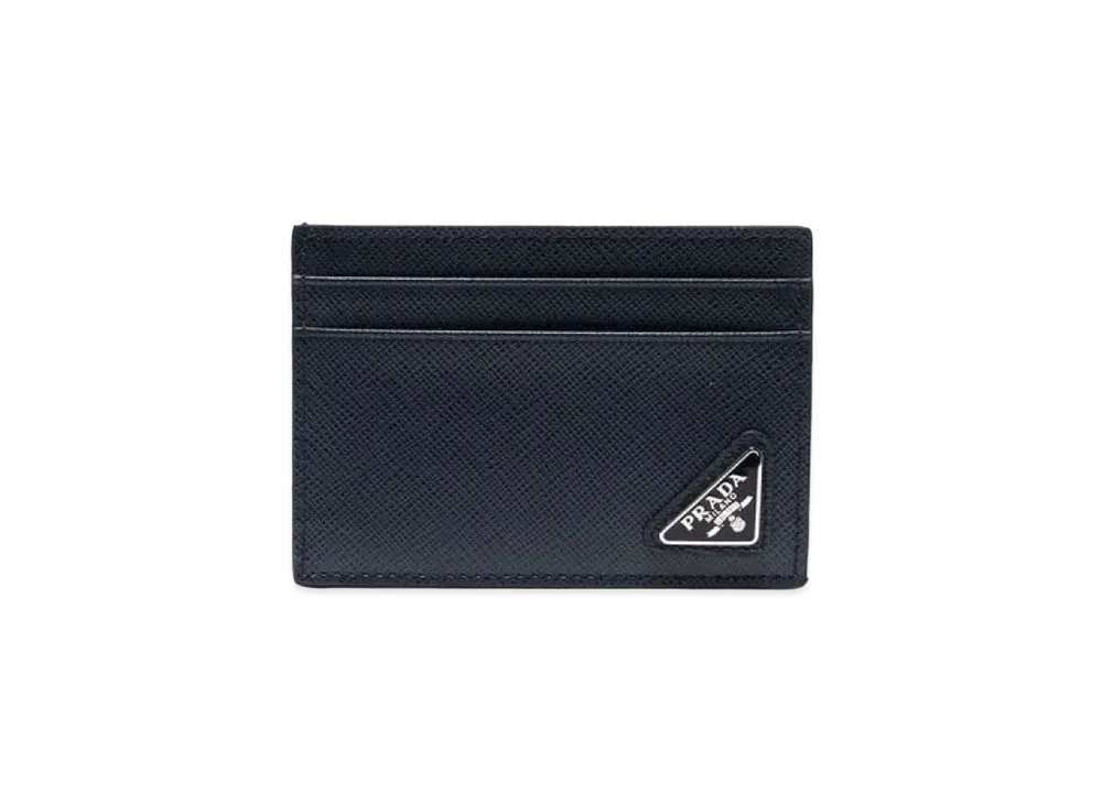 PRADA Saffiano Leather Money Clip Card Holder "Baltic Blue"
