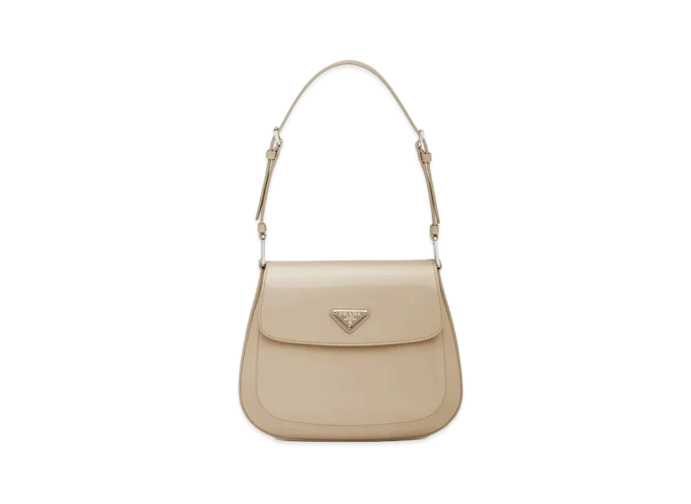 PRADA Cleo Brushed Leather Shoulder Bag Desert Beige
