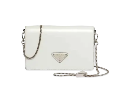 PRADA Brushed Leather Shoulder Bag "White"