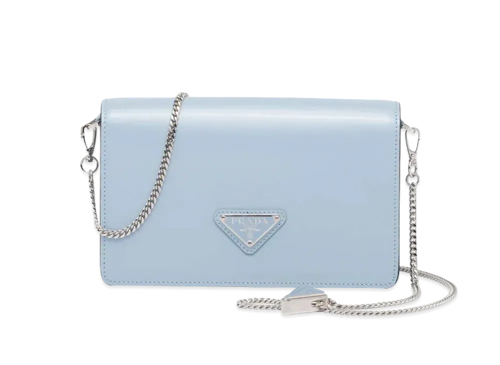 PRADA Brushed Leather Shoulder Bag "Celeste Blue"