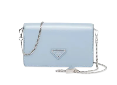 PRADA Brushed Leather Shoulder Bag "Celeste Blue"