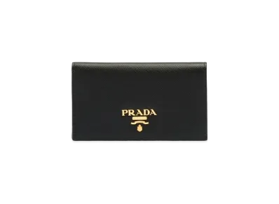 PRADA Saffiano Leather Metal Logo Card Holder "Black"