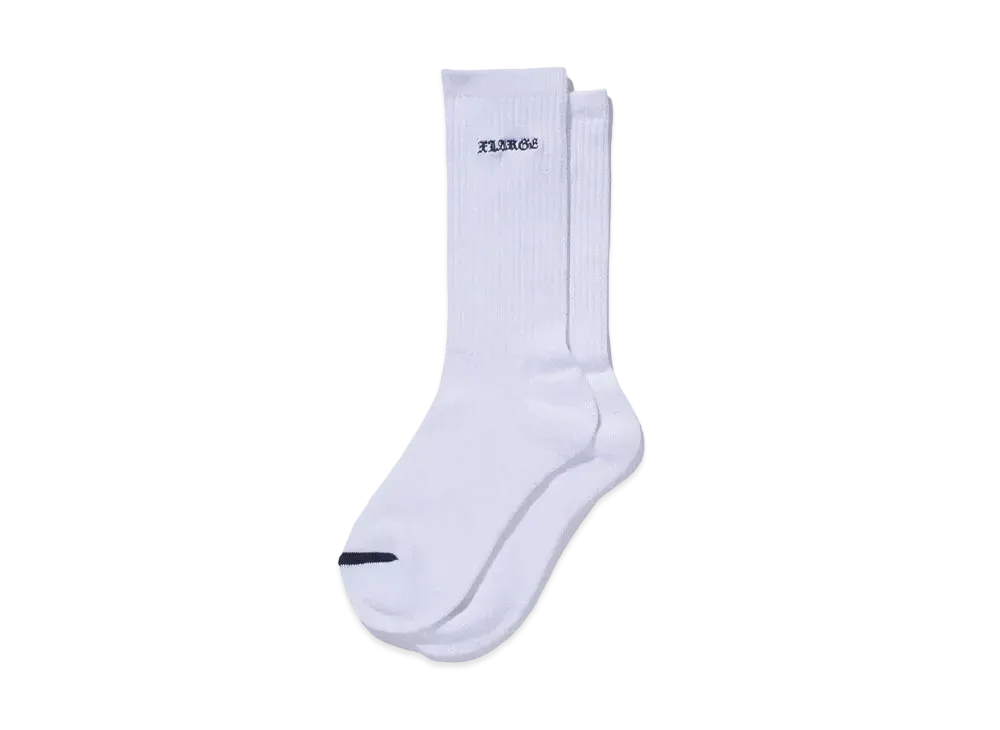 XLARGE OLD ENGLISH EMB. SOCKS "WHITE"