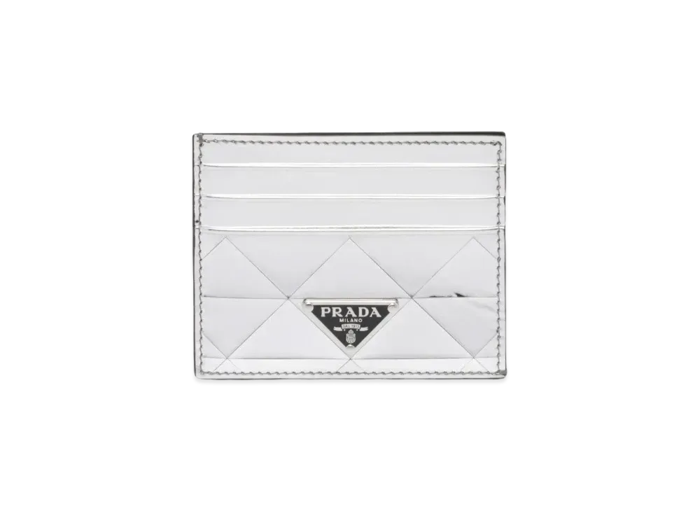 PRADA Brushed Leather Card Holder "Silver"
