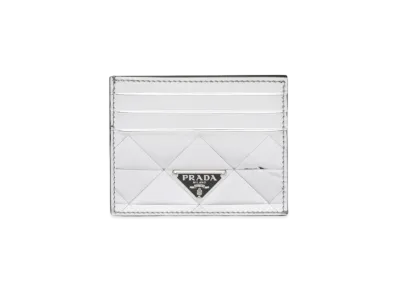 PRADA Brushed Leather Card Holder "Silver"