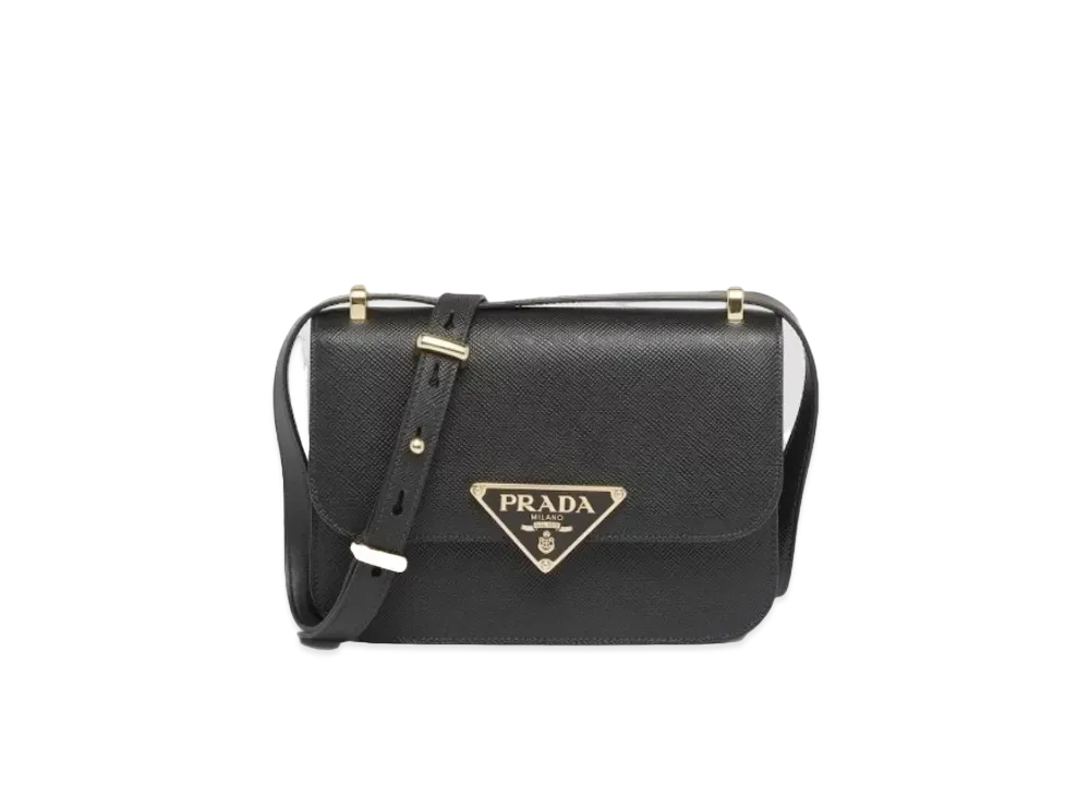 PRADA Embleme Saffiano Shoulder Bag "Black"