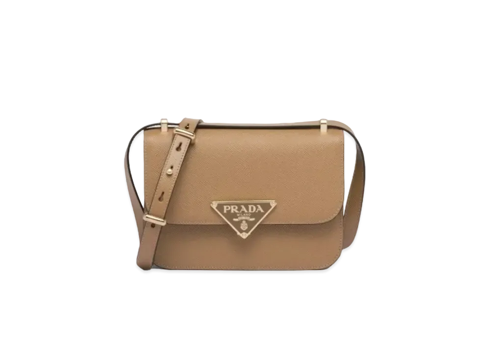 PRADA Embleme Saffiano Shoulder Bag "Sand Beige"