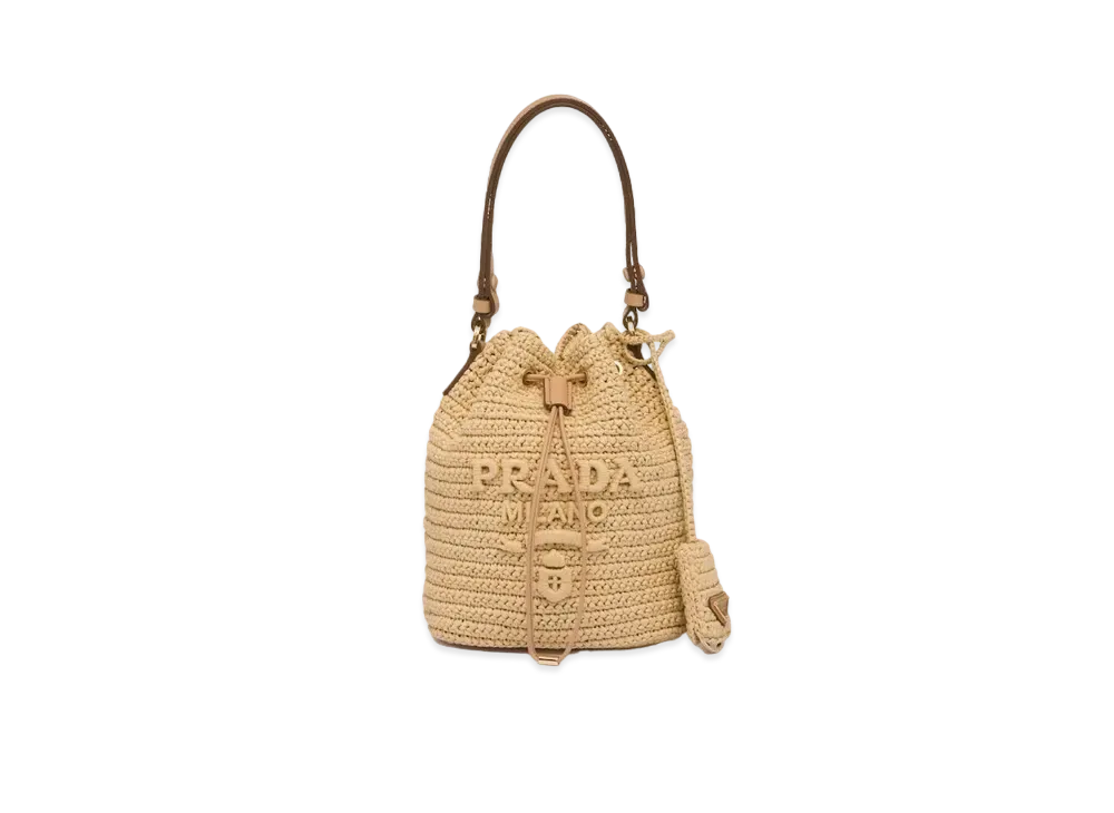 PRADA Crochet Leather Mini Bucket Bag "Natural"