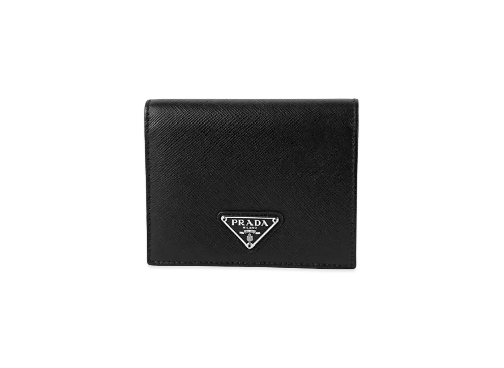 PRADA Small Saffiano Leather Triangle Logo Wallet "Black/Silver"