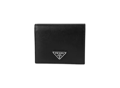 PRADA Small Saffiano Leather Triangle Logo Wallet "Black/Silver"