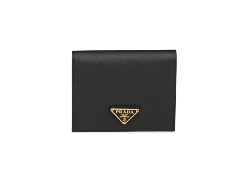 PRADA Small Saffiano Leather Triangle Logo Wallet "Black/Gold"