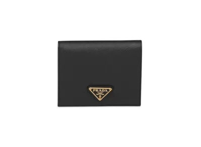 PRADA Small Saffiano Leather Triangle Logo Wallet "Black/Gold"