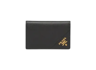 PRADA Saffiano Leather Card Holder "Black/Gold"