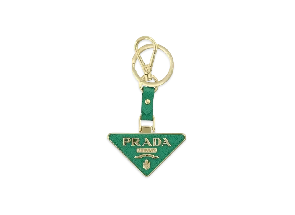 PRADA Saffiano Leather and Metal Keychain "Green"