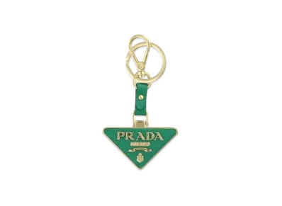 PRADA Saffiano Leather and Metal Keychain "Green"
