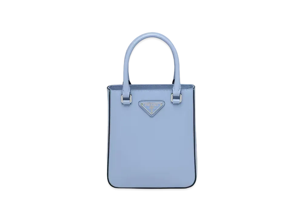 PRADA Small Brushed Leather Tote "Light Blue"