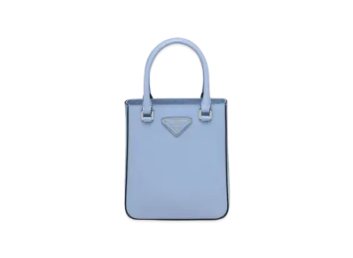 PRADA Small Brushed Leather Tote "Light Blue"