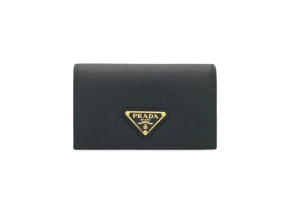 PRADA Saffiano Leather Triangle Logo Card Holder "Black"