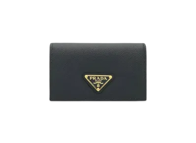 PRADA Saffiano Leather Triangle Logo Card Holder "Black"