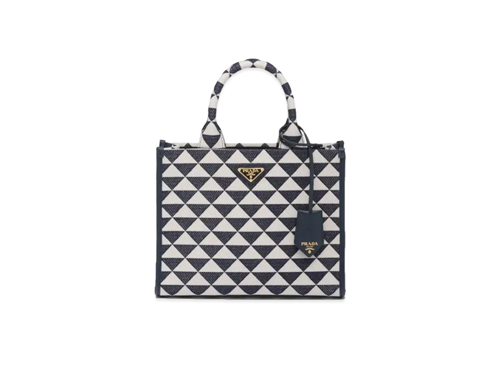 PRADA Small Prada Symbole Embroidered Fabric Handbag "Baltic Blue/Chalk White"