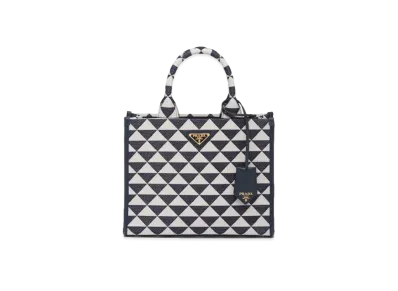 PRADA Small Prada Symbole Embroidered Fabric Handbag "Baltic Blue/Chalk White"