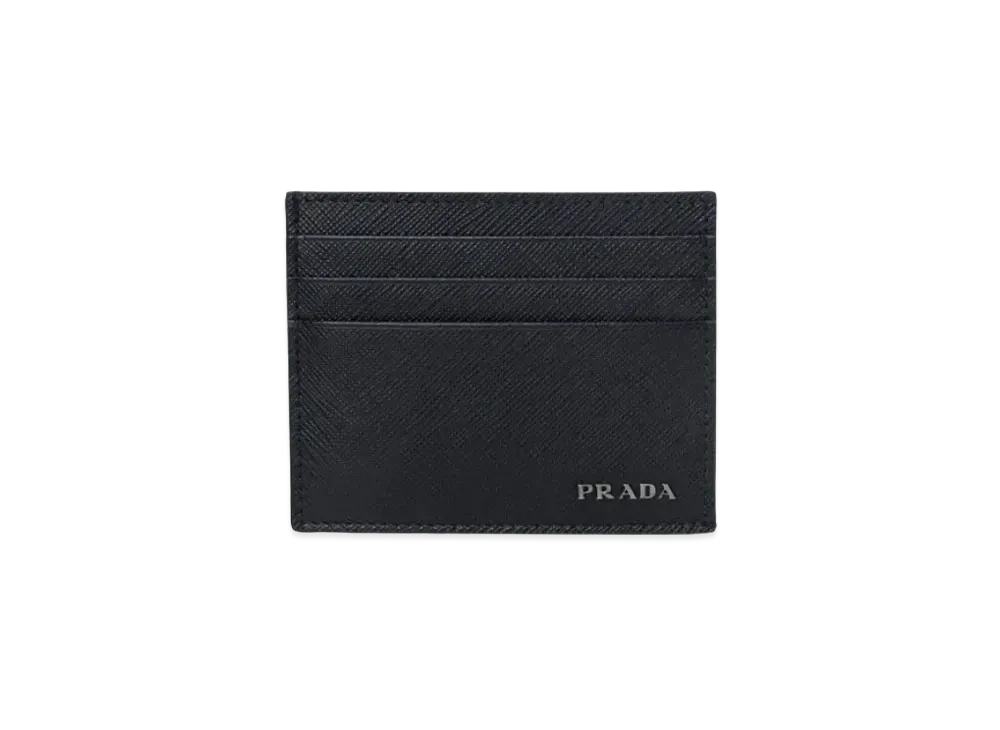 PRADA Safiano Leather Card Holder "Black/Mercurio"