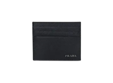 PRADA Safiano Leather Card Holder "Black/Mercurio"