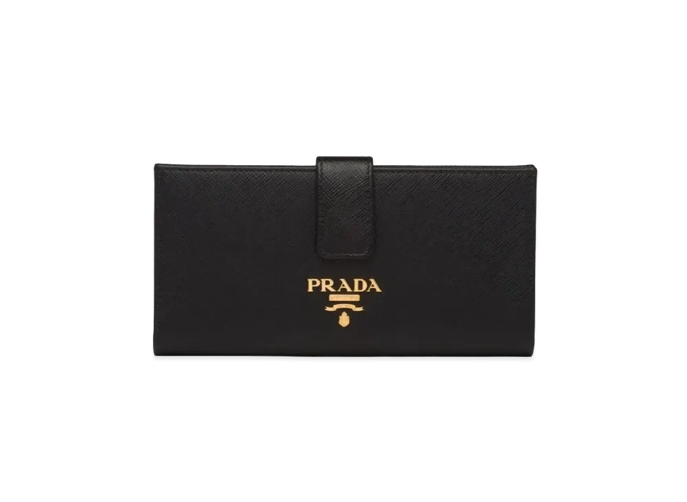 PRADA Large Saffiano Leather Wallet "Black/Pink"