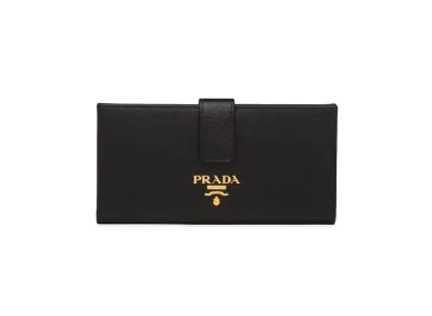 PRADA Large Saffiano Leather Wallet "Black/Pink"
