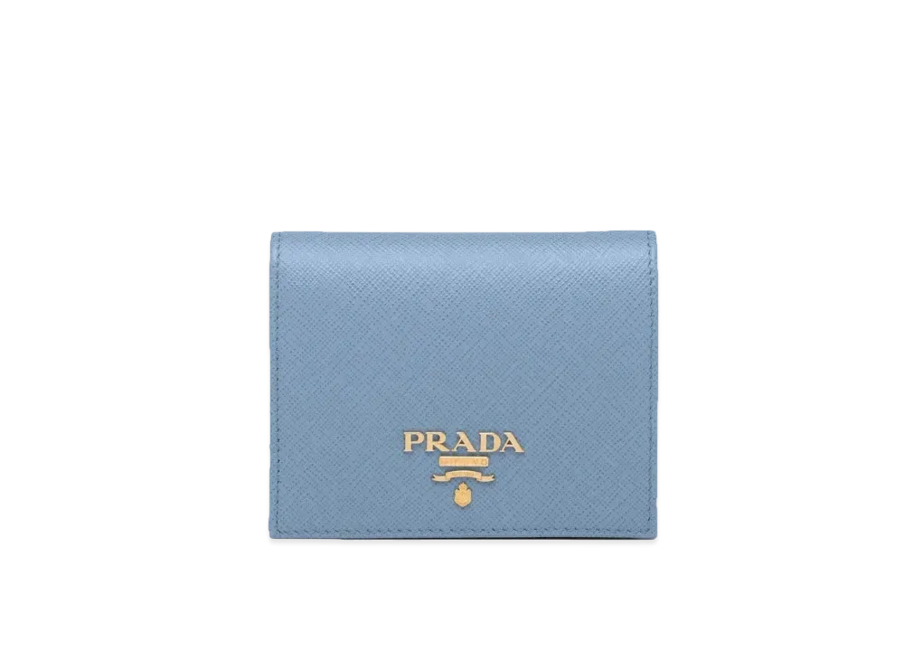 PRADA Small Saffiano Leather Wallet "Light Blue/Blue"