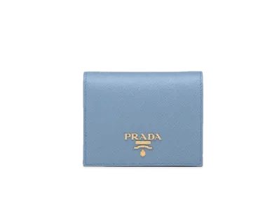 PRADA Small Saffiano Leather Wallet "Light Blue/Blue"