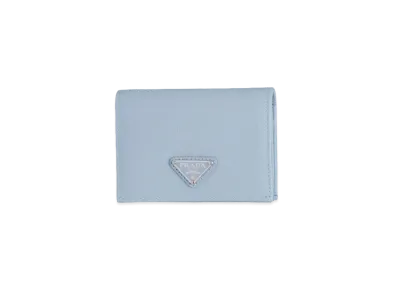 PRADA Small Brushed Leather Wallet "Light Blue"